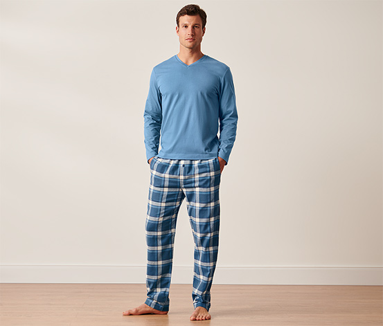 Férfi pizsama, flanel, kockás, világoskék online bestellen bei Tchibo 647576