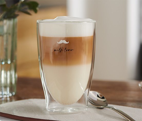 Latte macchiato poharak szettben, bajusz mintás 655994 a Tchibo-nál.