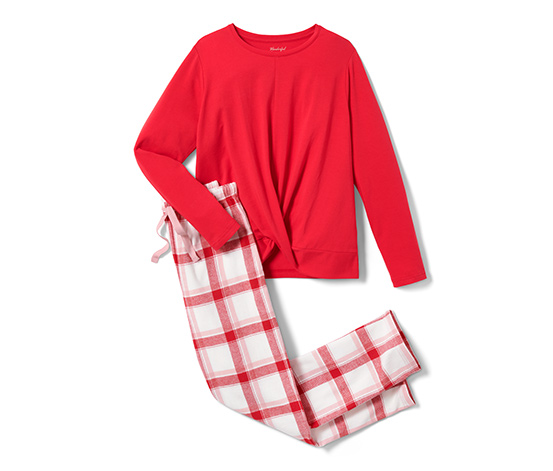 Lány pizsama, flanel, kockás, piros 651203 a Tchibo-nál.