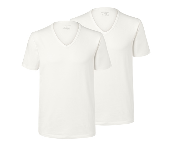 2 férfi V-nyakú póló ing alá szettben, fehér 624380 a Tchibo-nál.