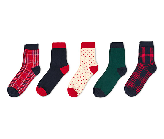 5 pár női zokni, mintás, sötétkék/piros/zöld 623489 a Tchibo-nál.