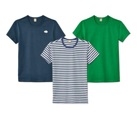 3 kisgyerek póló szettben, csíkos/sötétkék/zöld 629008 a Tchibo-nál.